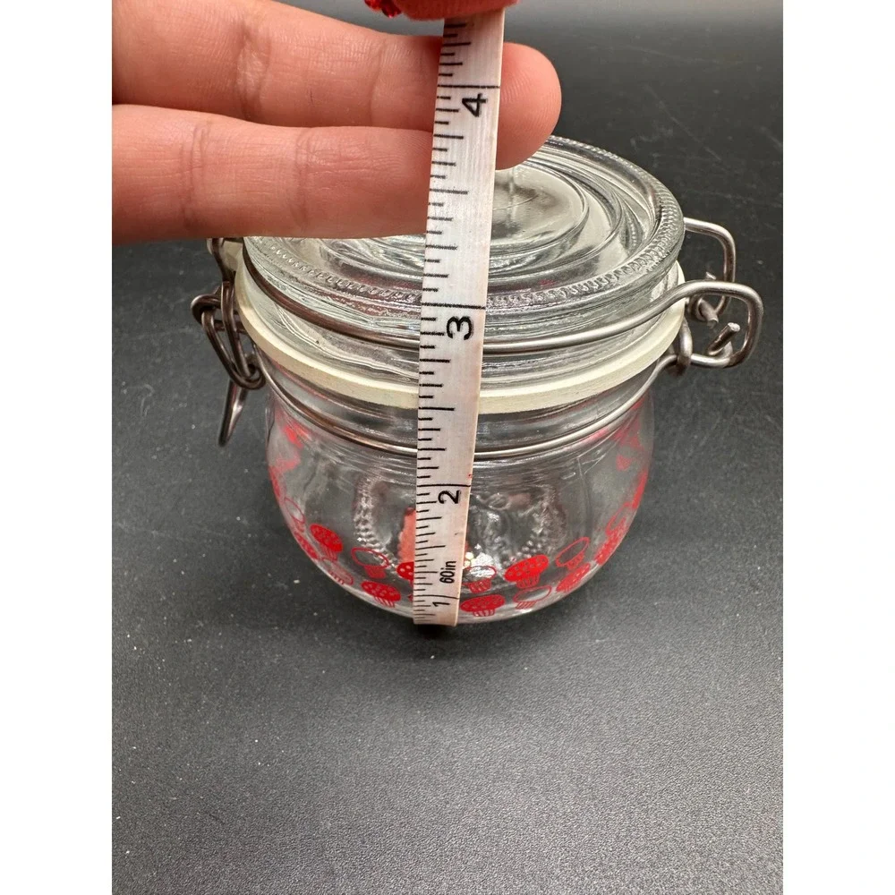 IKEA KORKEN Mushroom Glass Clamp Jars Set of 2 Red Clear 4oz Spice Storage